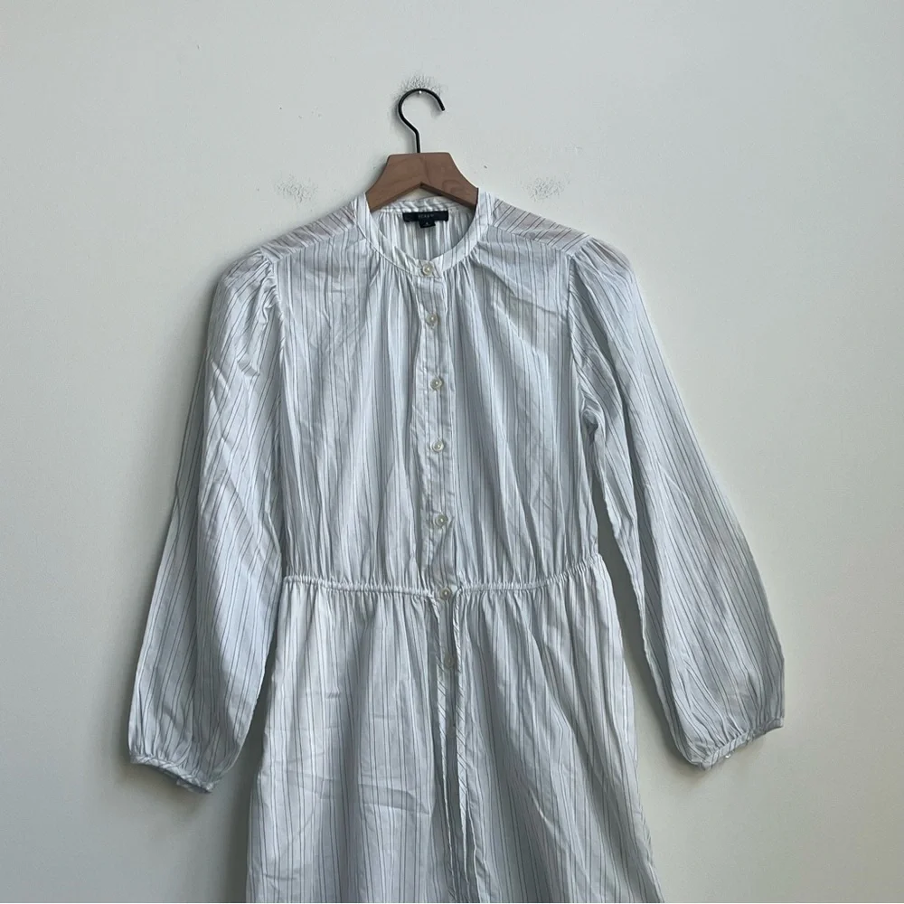 J.Crew Tie-waist Cotton Voile Midi Sheer Blue Deck Stripe Shirt Dress Preppy 4
